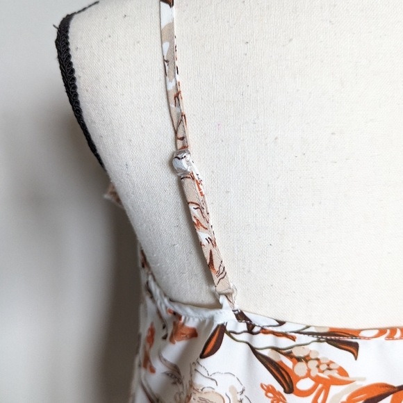 White orange and tan floral ruffle trim v-neck tank top size M - Picture 5 of 6